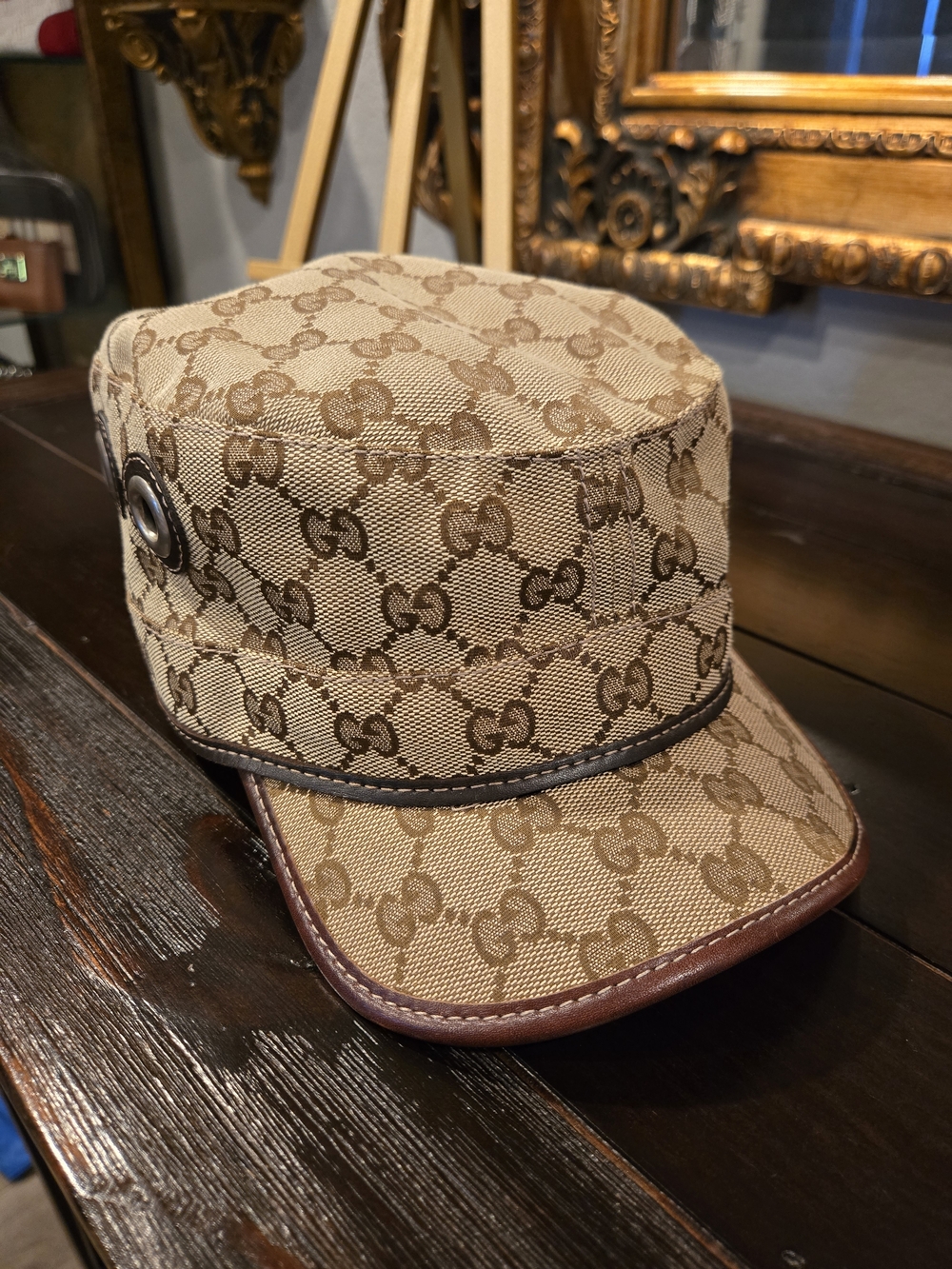 Gucci Beige Monogram Canvas Military Cap